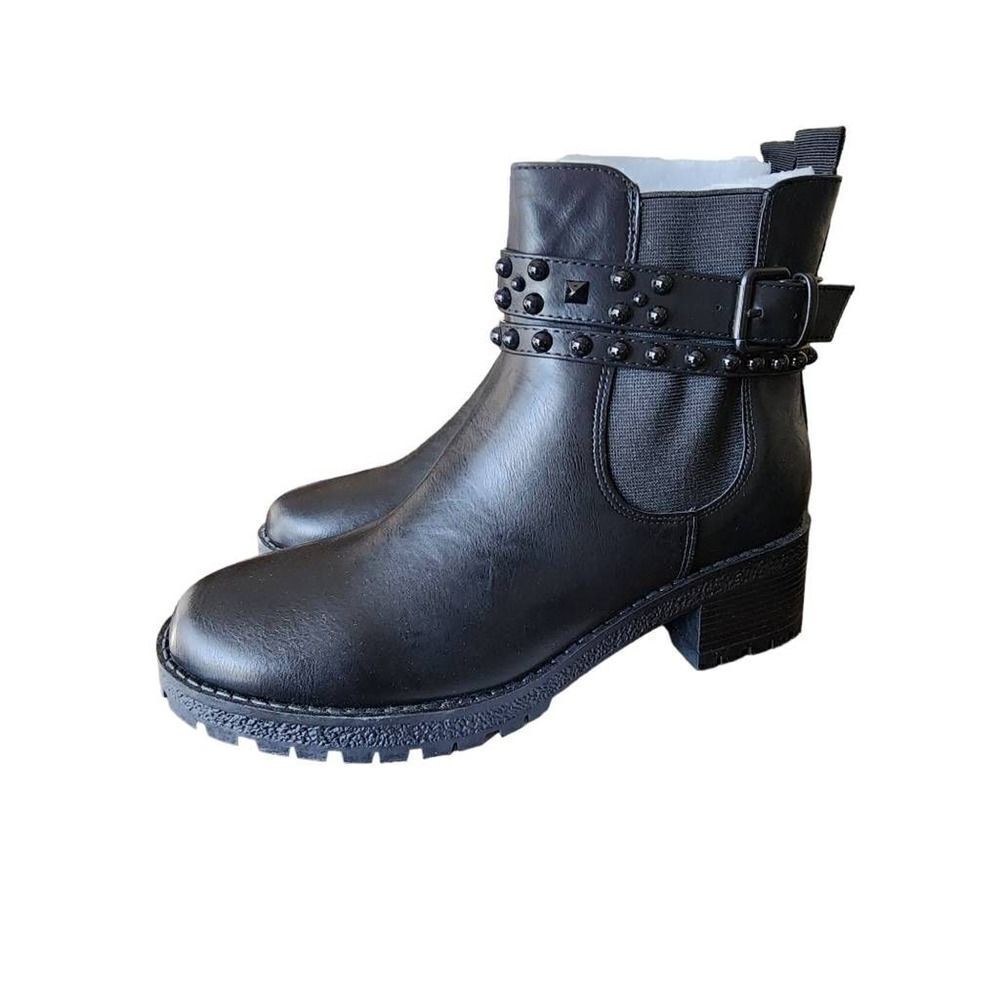 GC Shoes Noe Black Ankle Boots Booties Womens Stud Buckle Emo Block Lug Zip 9